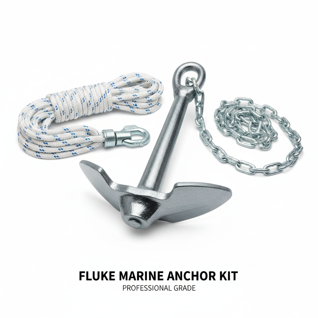 Complete Galvanized Fluke Anchor Kit with Rope and Chain